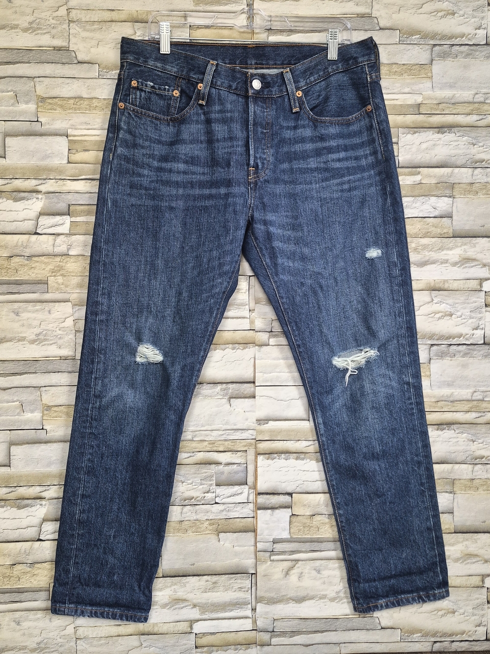 ​Levi's 501 Taper Jeans Women 30x28 Blue Distressed Button Fly  Casual Everyday